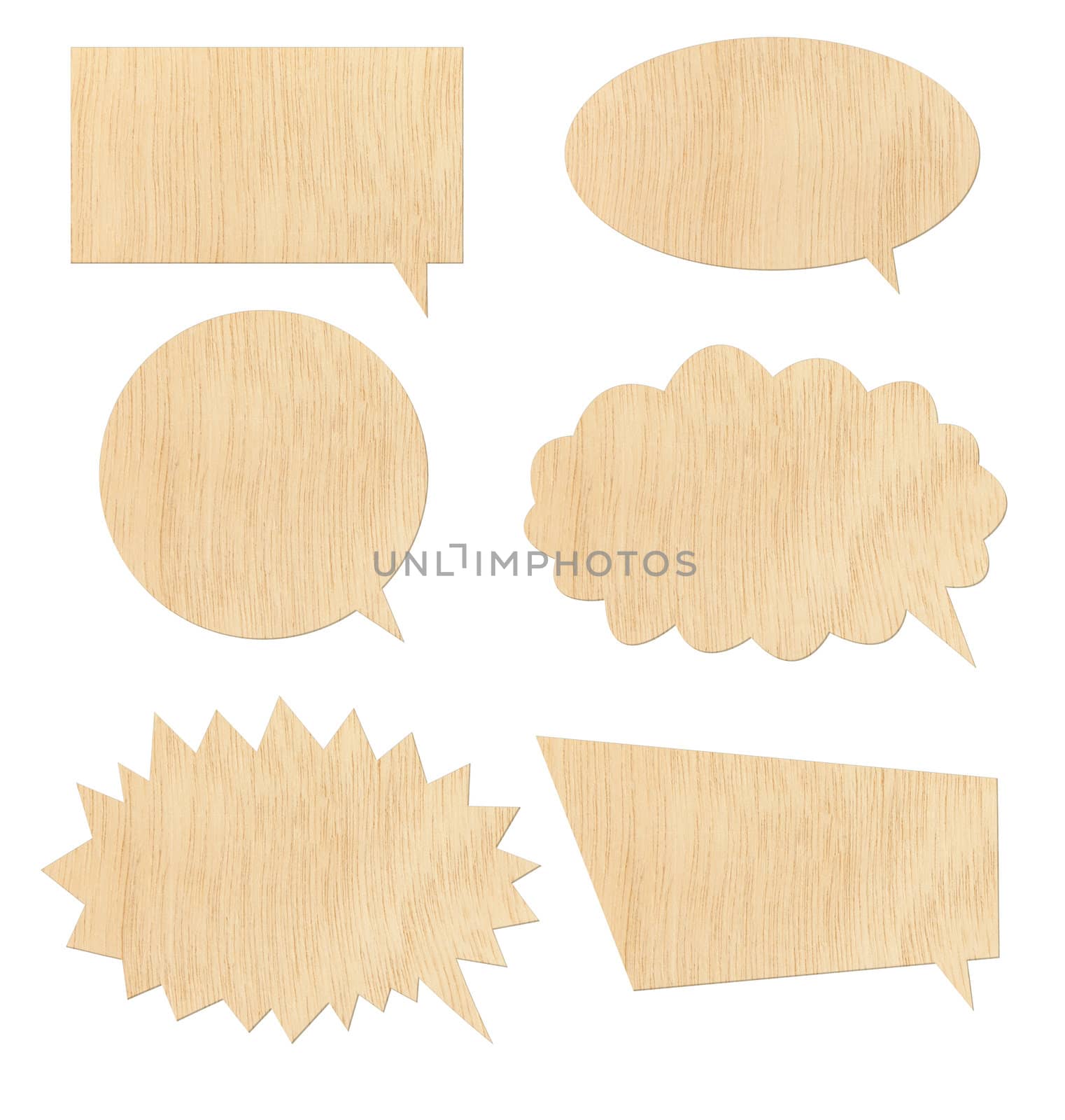 Retro speech bubbles from wood on white background