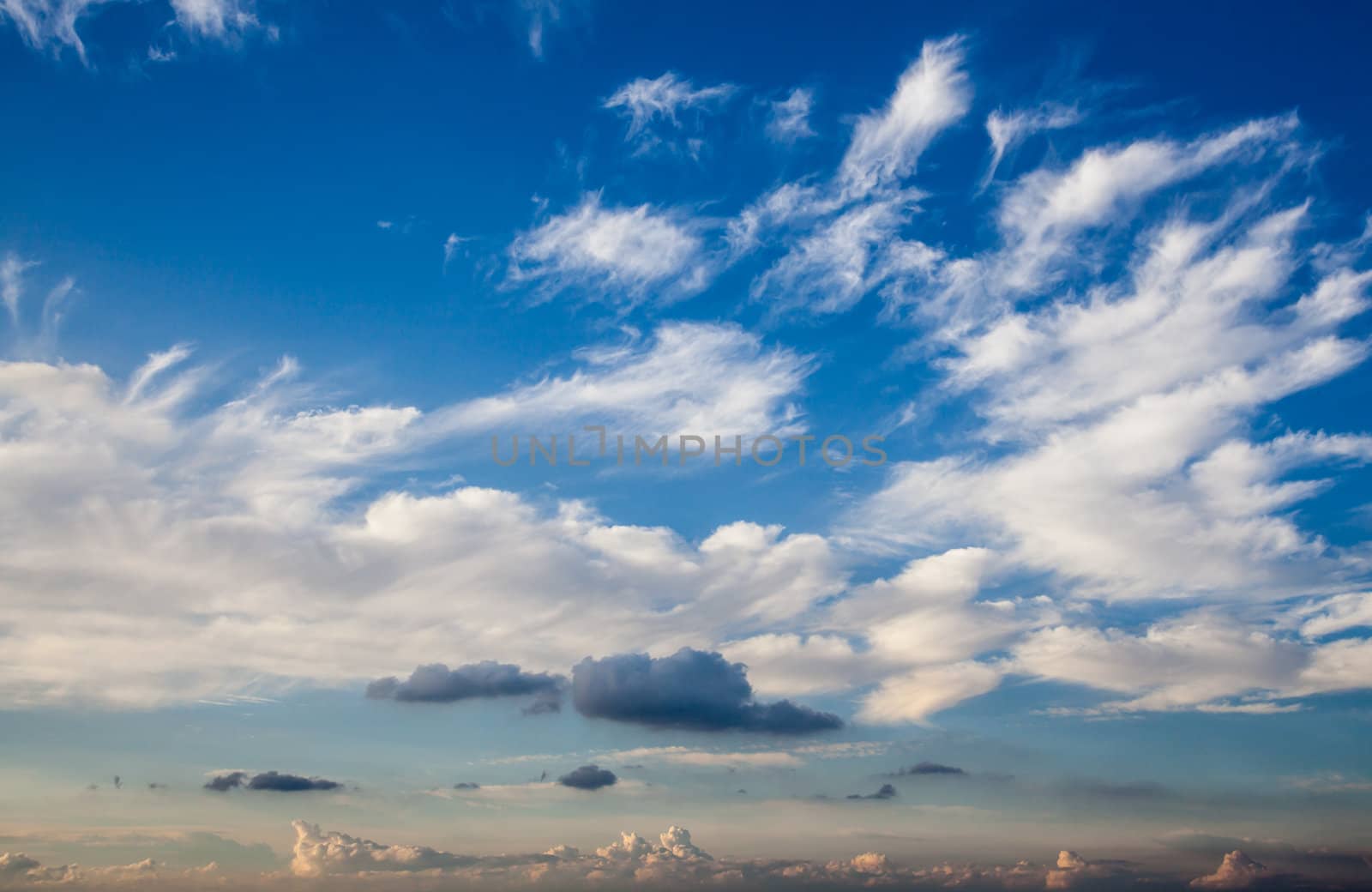 Blue sky with clouds and sun