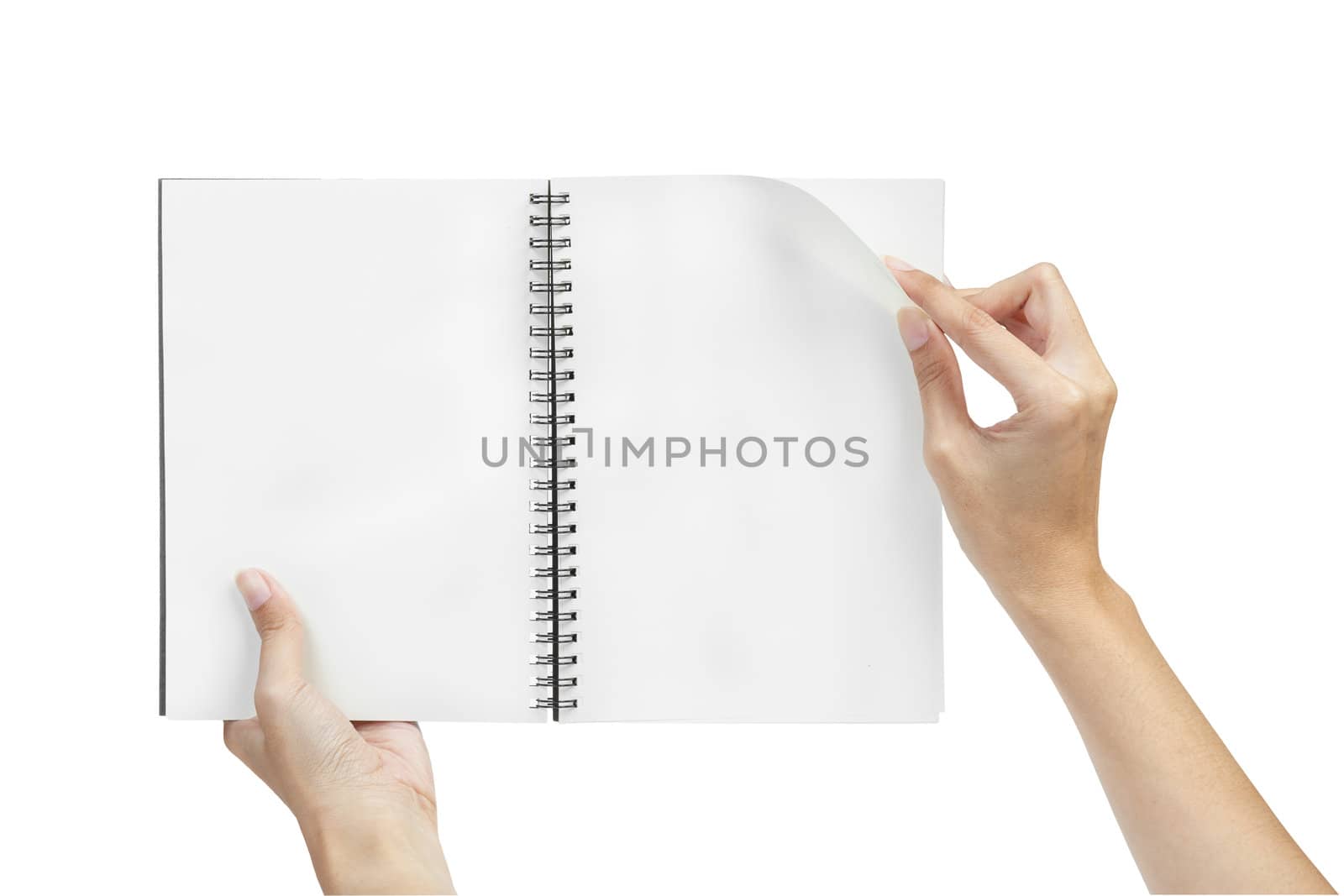 open blank page note book and hand