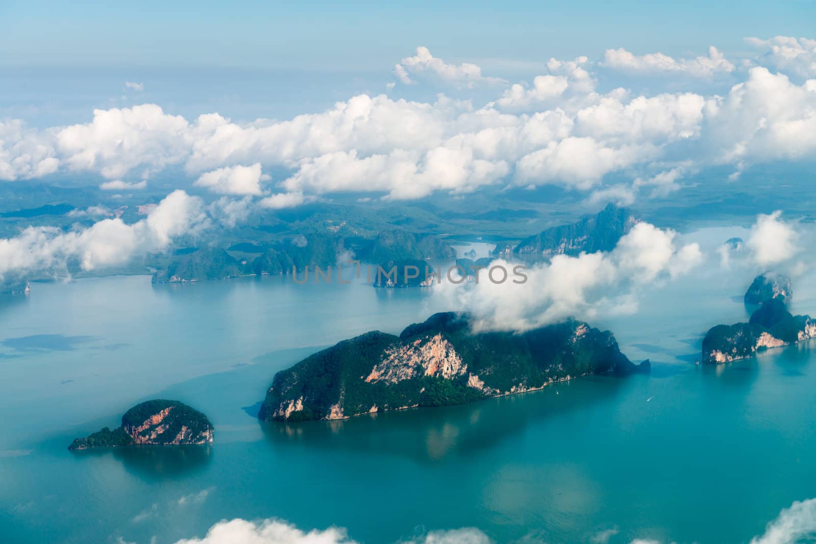 Aerial view of the tropical islands in blue water of Andaman sea