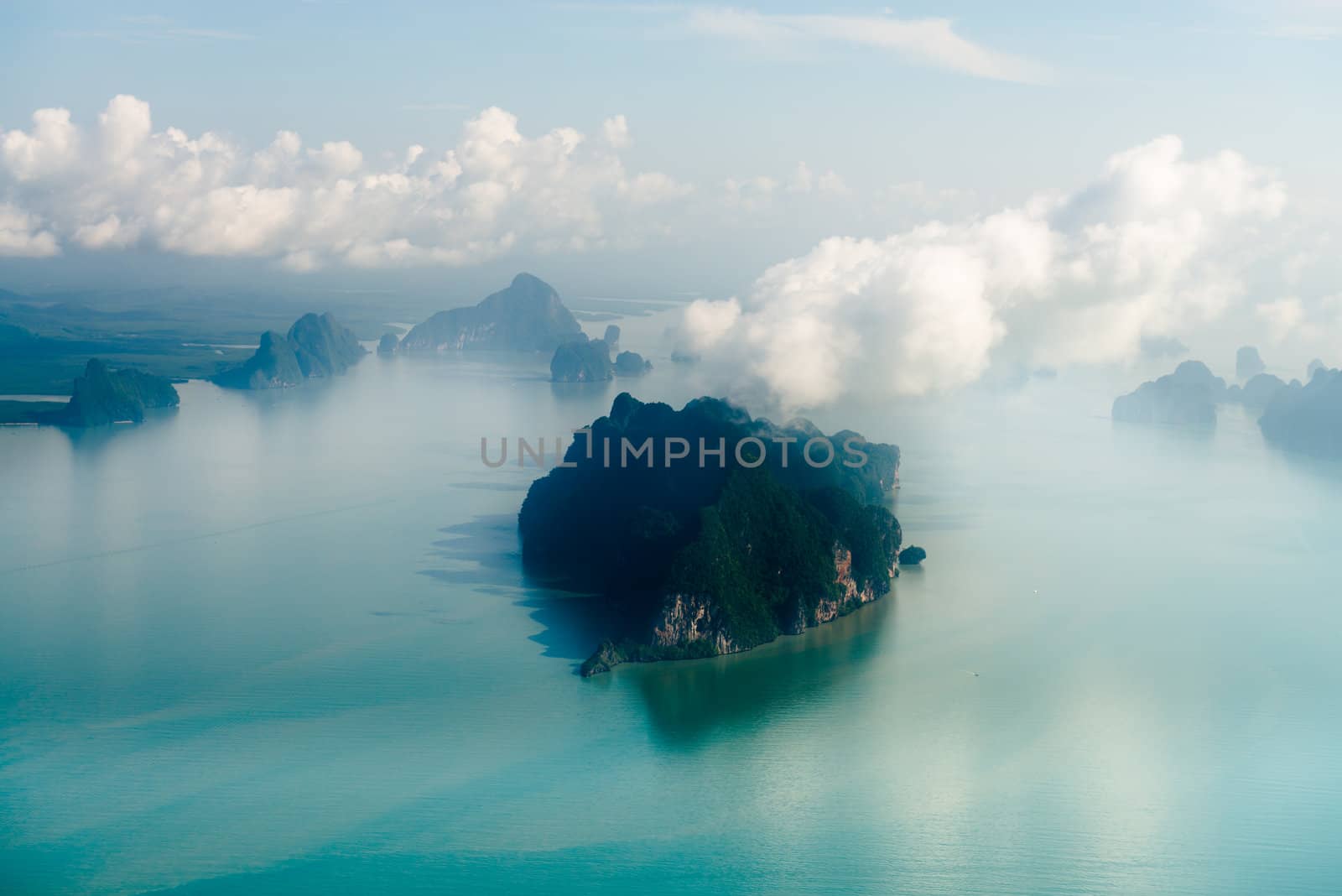 Aerial view of the tropical island in blue water of Andaman sea