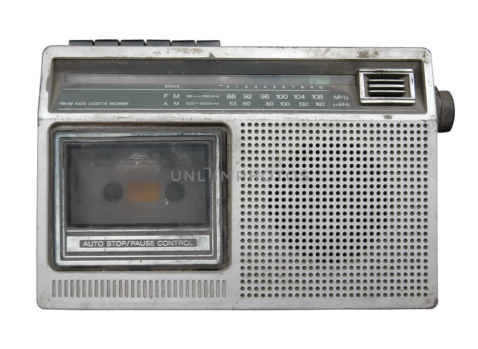 old radio cassette recorder isolated 