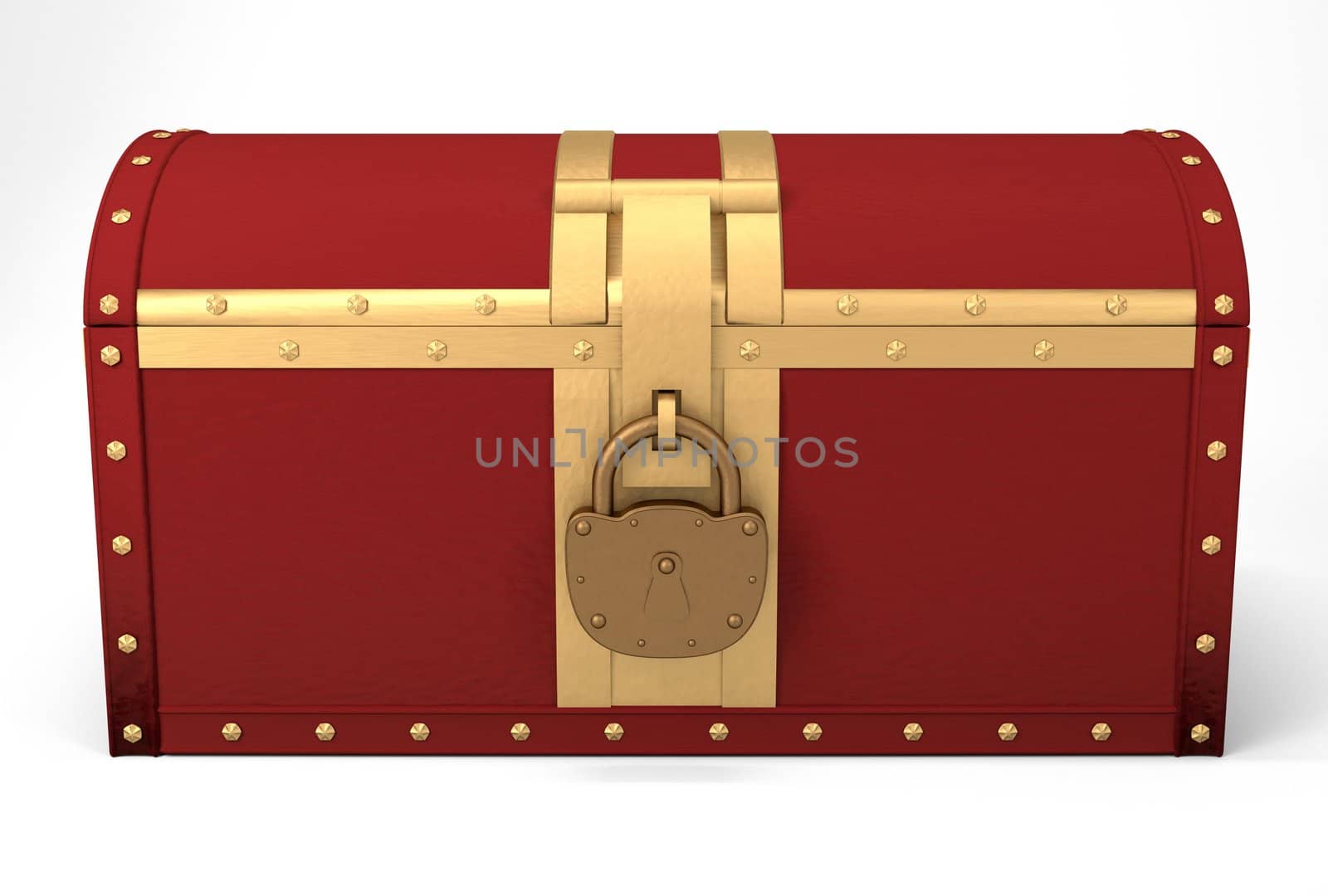 Closed treasure chest over white, 3d illustration