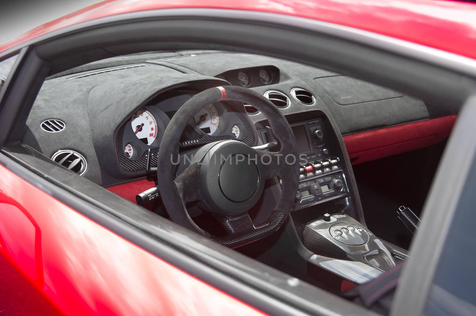 Sports car interior in swede leather