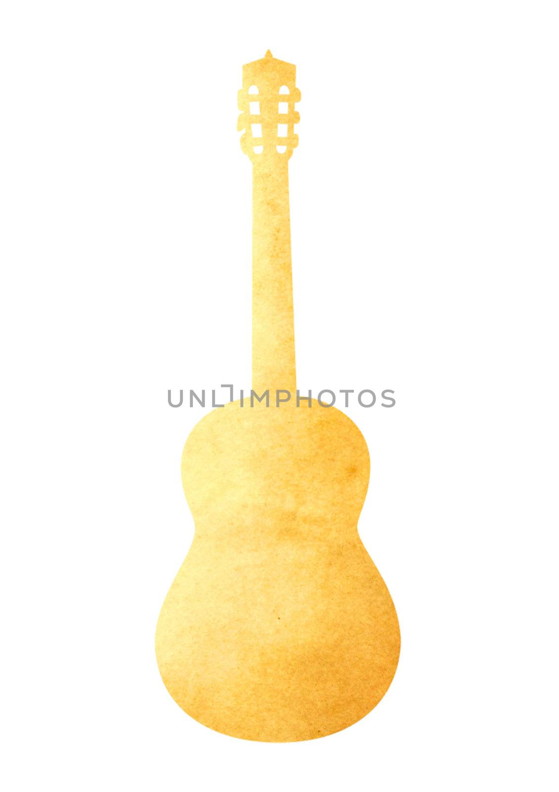 Grunge image of guitar from old paper isolated on white