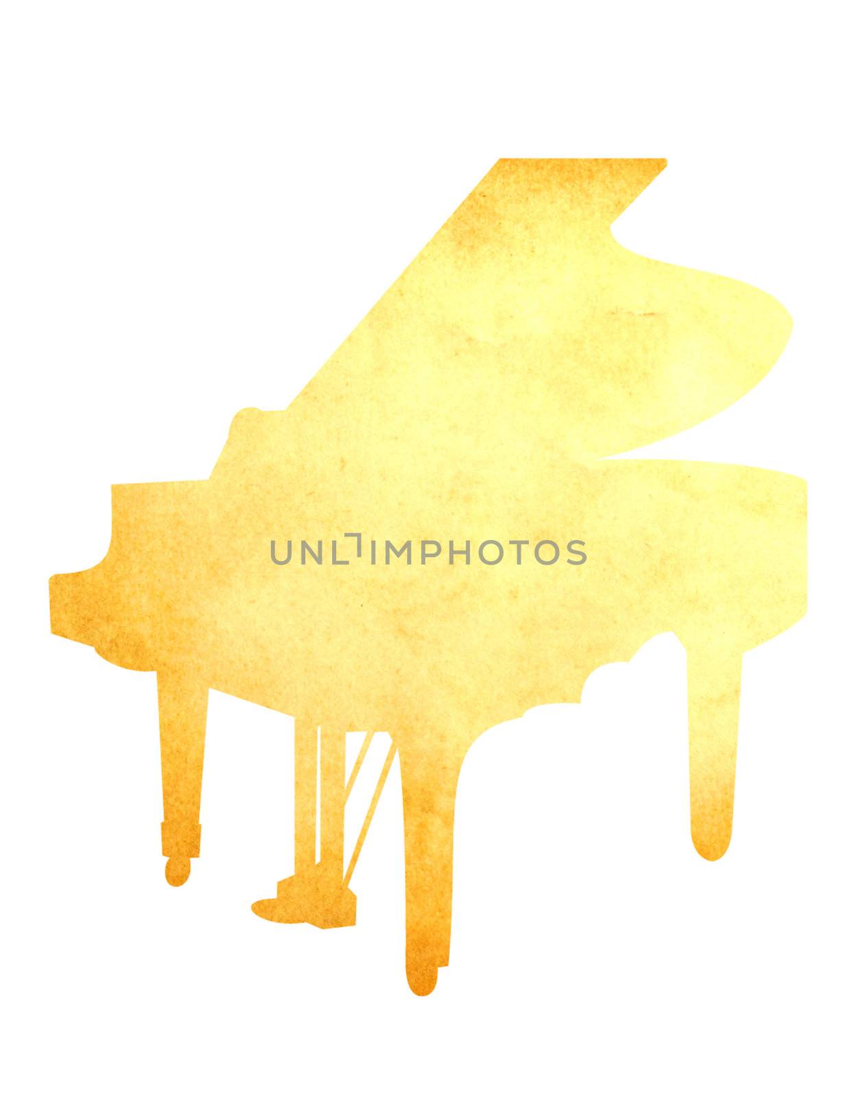 Grunge image of piano from old paper isolated on white