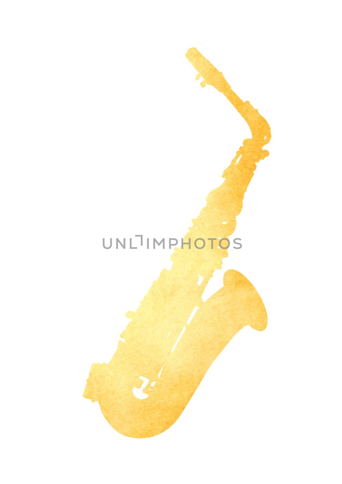 Grunge image of saxophone from old paper isolated on white