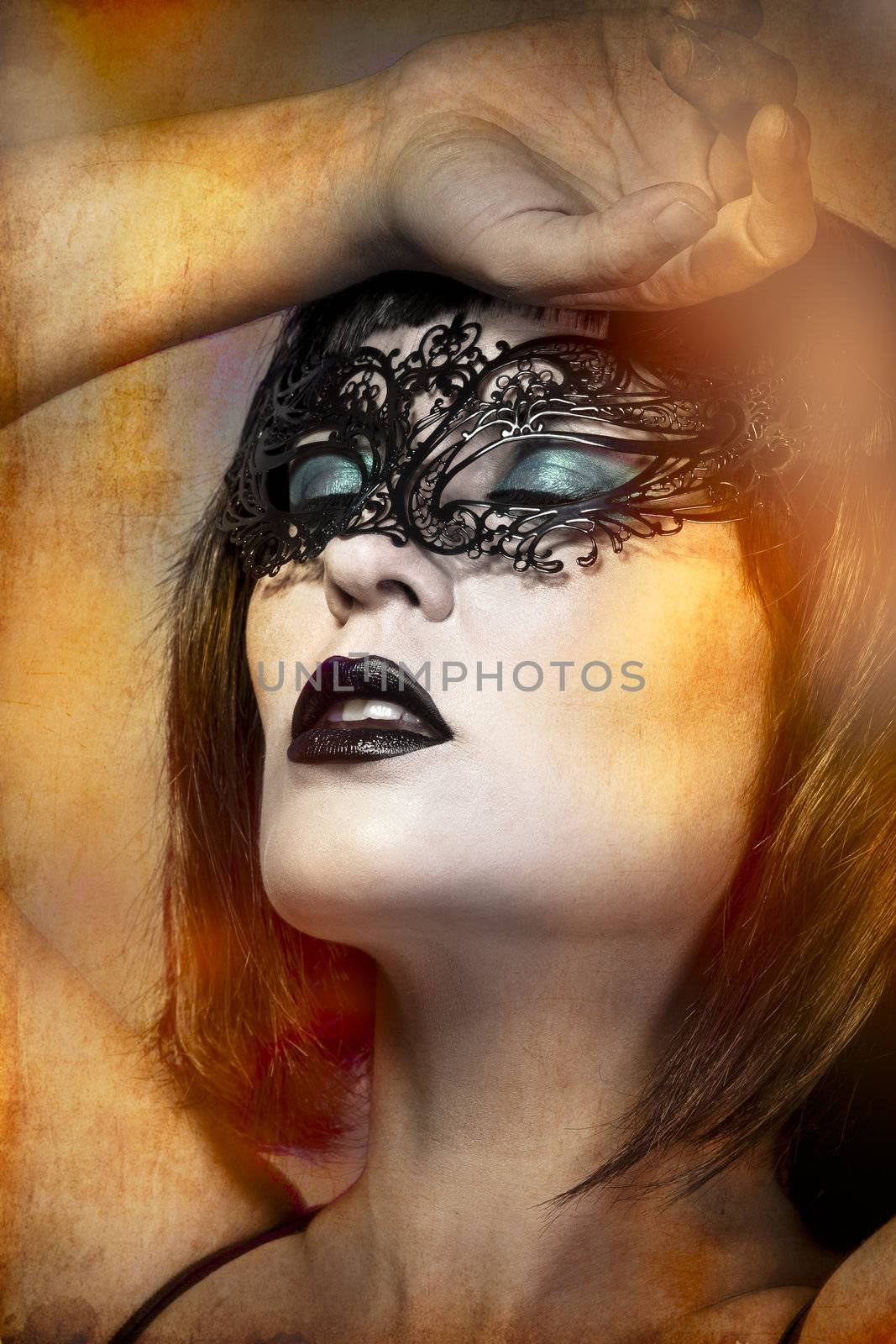 mysterious naked woman with Venetian mask intense gesture by FernandoCortes