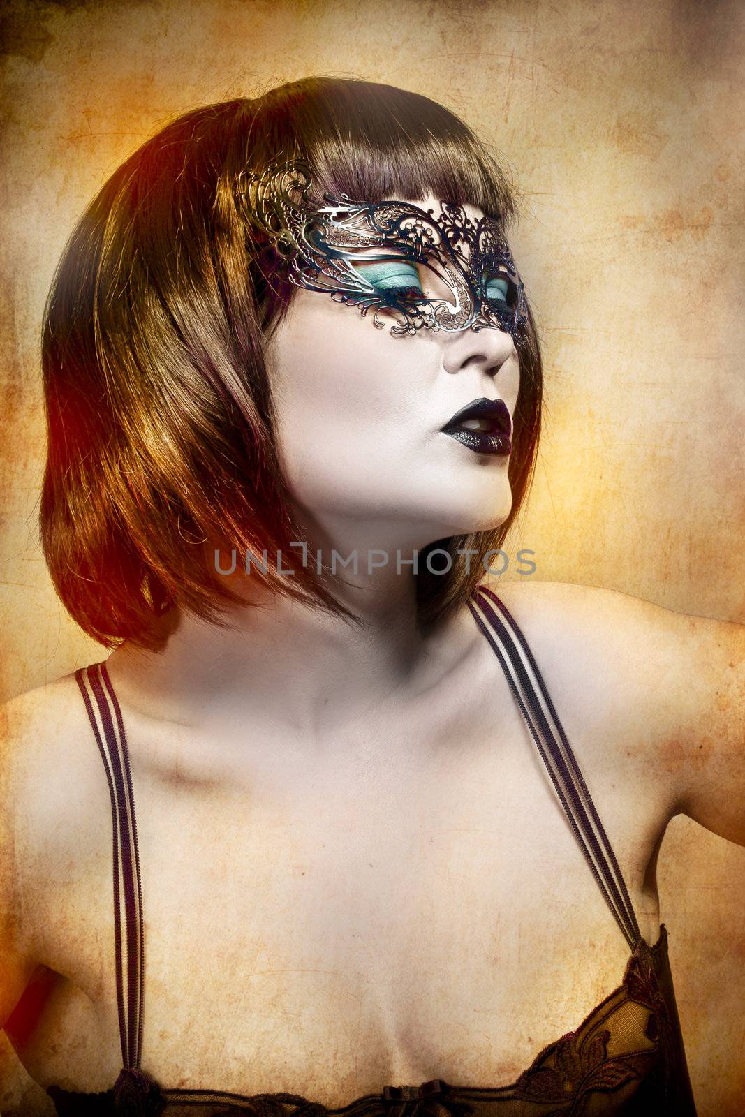 mysterious woman with Venetian mask and gothic style