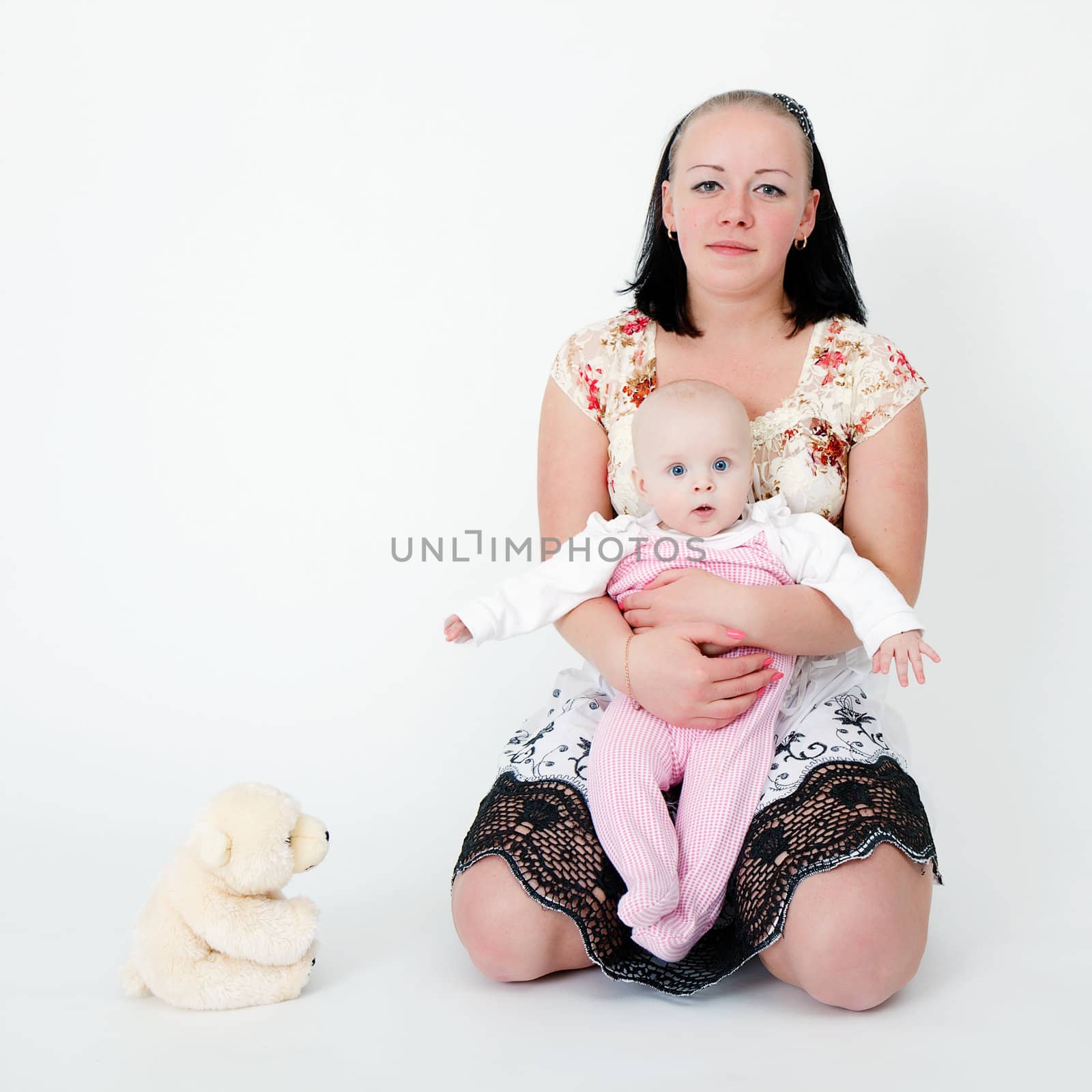 young woman with a baby and teddy bear by pzRomashka