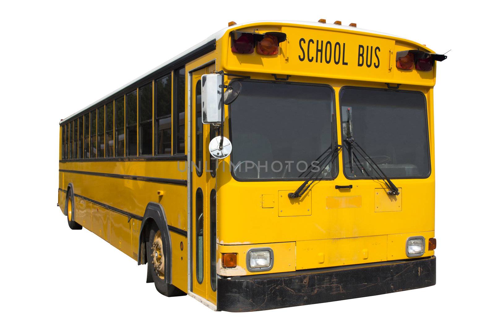 a yellow school bus isolated on white. Includes teh clipping path. large quality clean cut out.