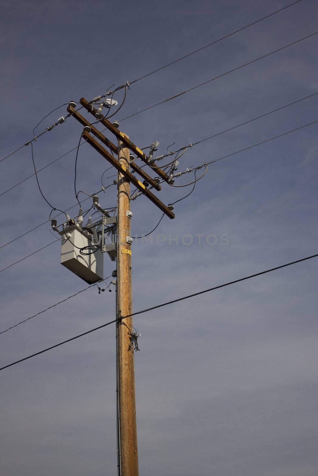 blue sky with a telephone / electrical pole