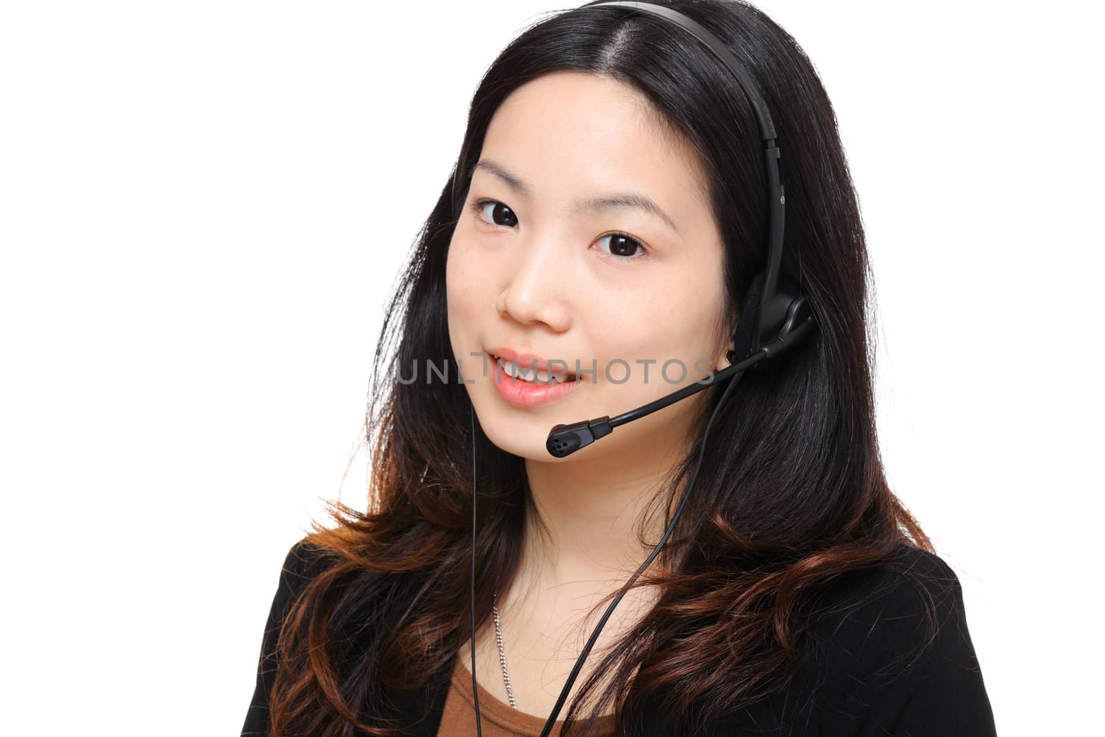 young asian business woman with headset by leungchopan