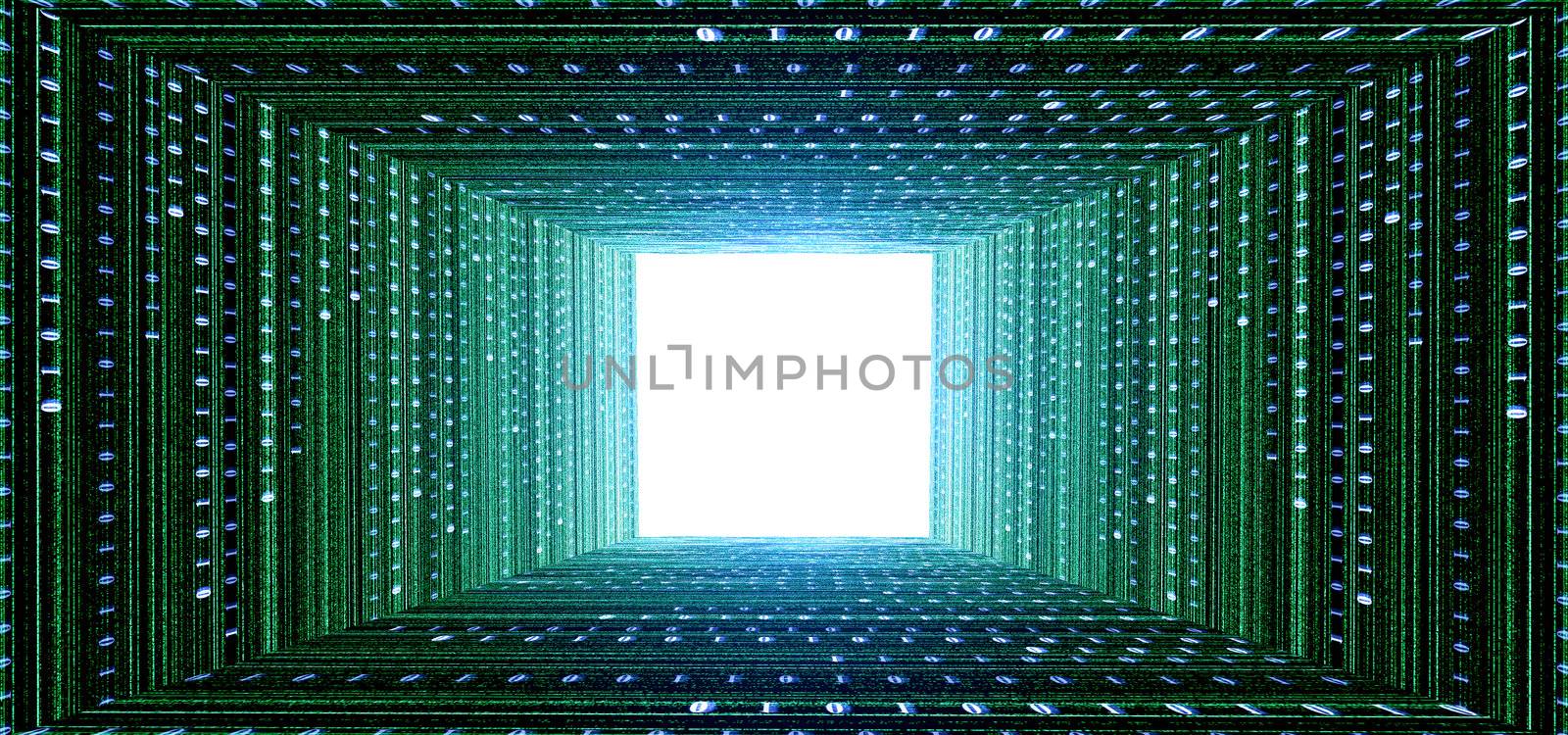 green matrix tunnel and light at the end