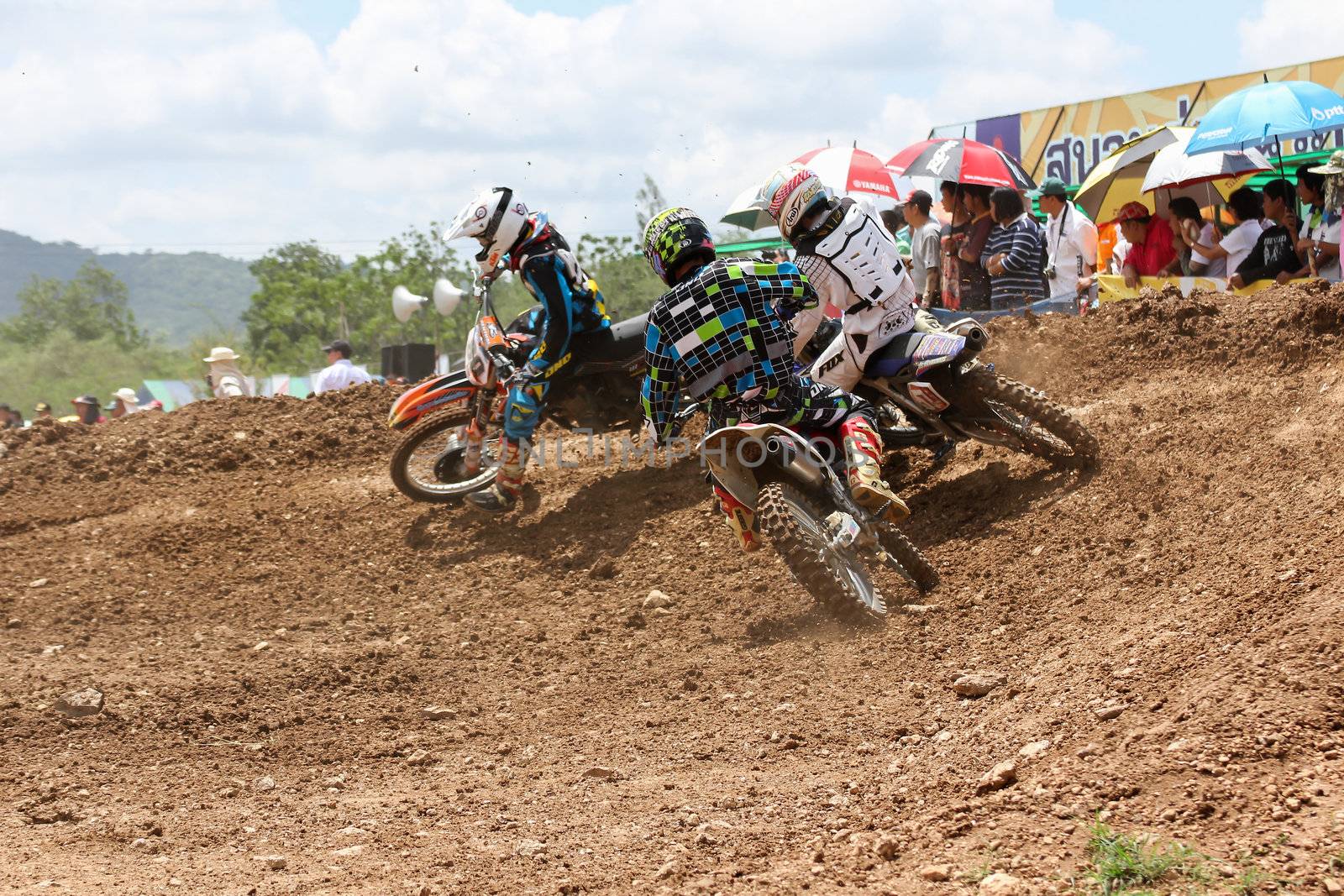 MUAKLEK, THAILAND - AUGUST 05: Unidentified riders participate in  competition Supercross Championship of Thailand, on August 05, 2012 in Muaklek, Saraburi,Thailand