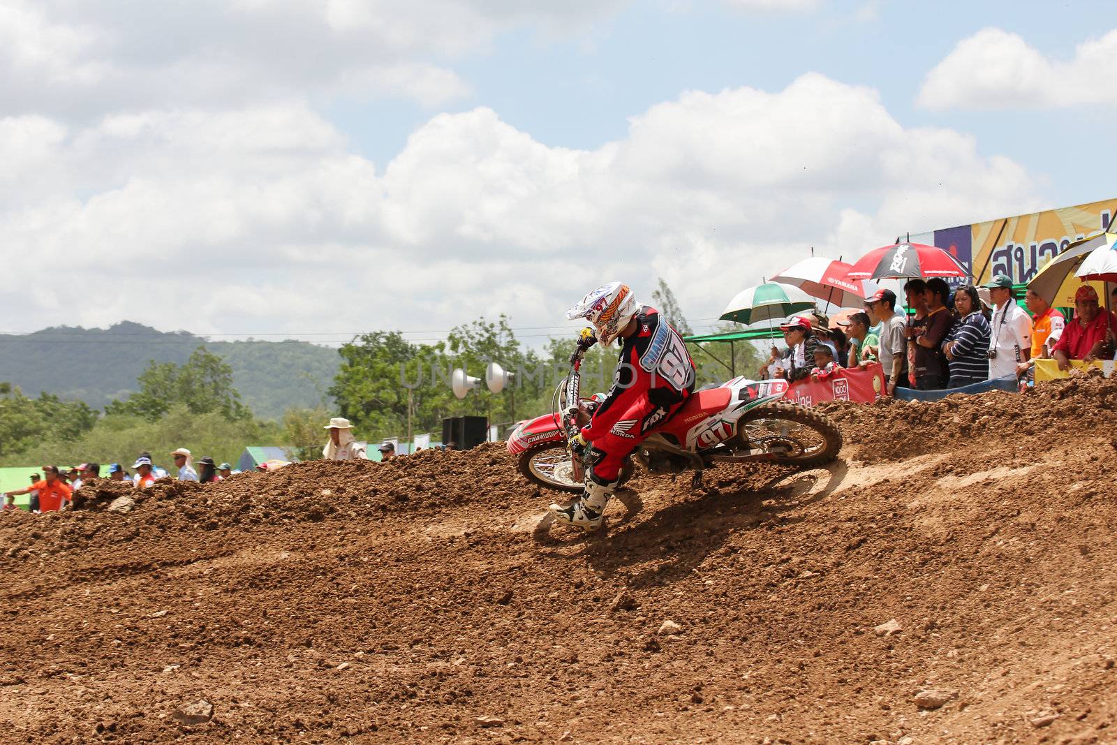 MUAKLEK, THAILAND - AUGUST 05: Unidentified riders participate in  competition Supercross Championship of Thailand, on August 05, 2012 in Muaklek, Saraburi,Thailand