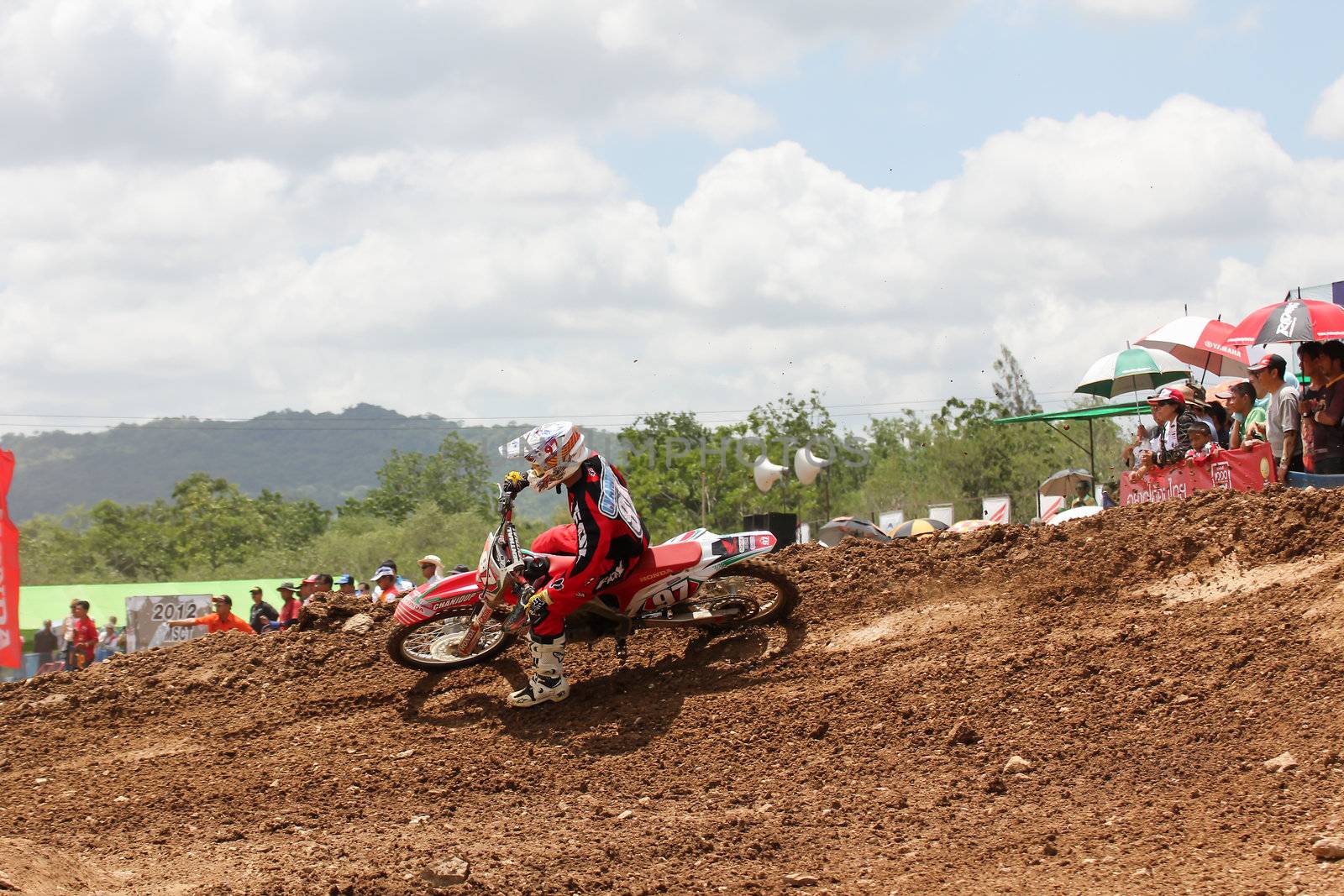 MUAKLEK, THAILAND - AUGUST 05: Unidentified riders participate in  competition Supercross Championship of Thailand, on August 05, 2012 in Muaklek, Saraburi,Thailand