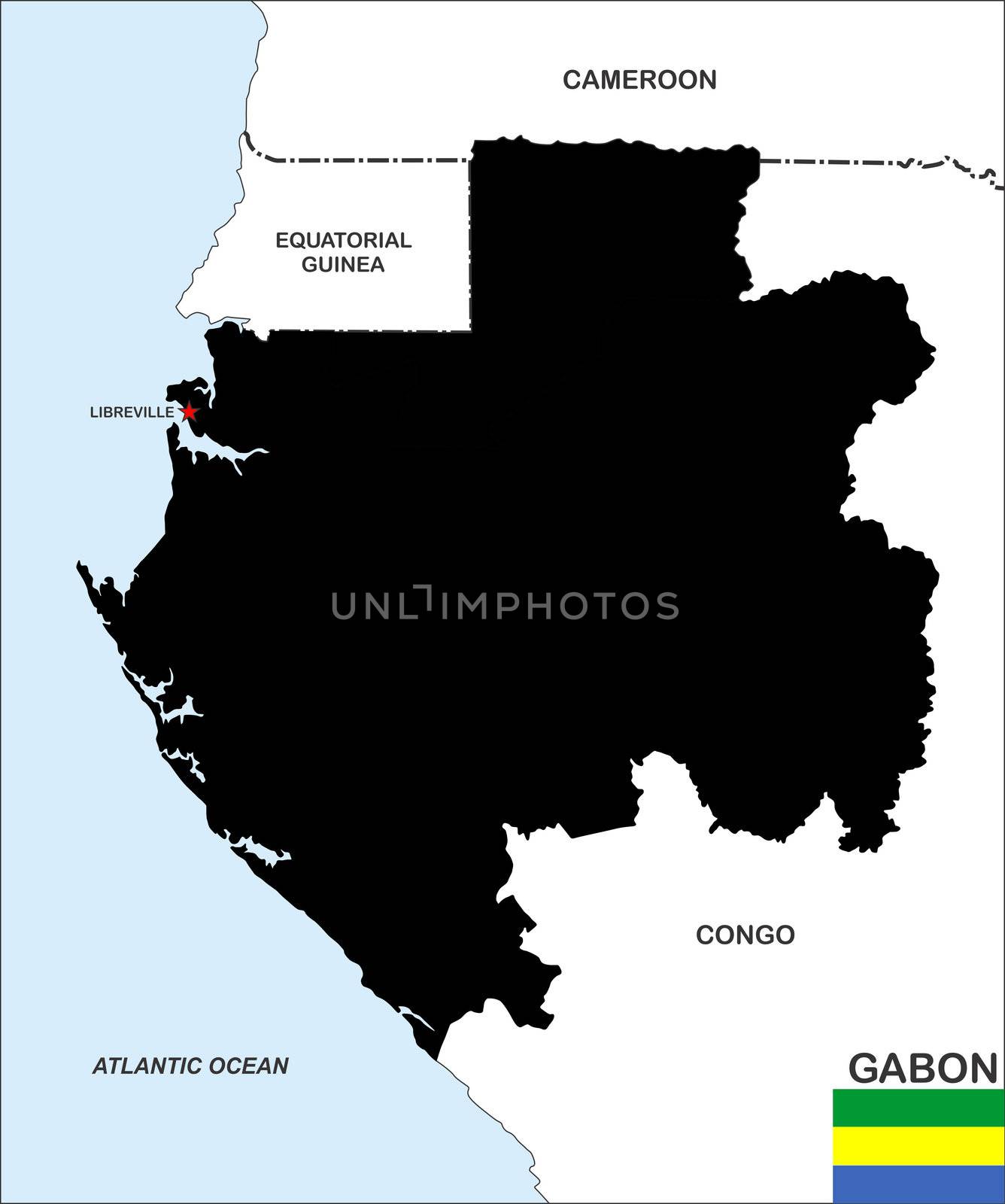 very big size gabon country black map