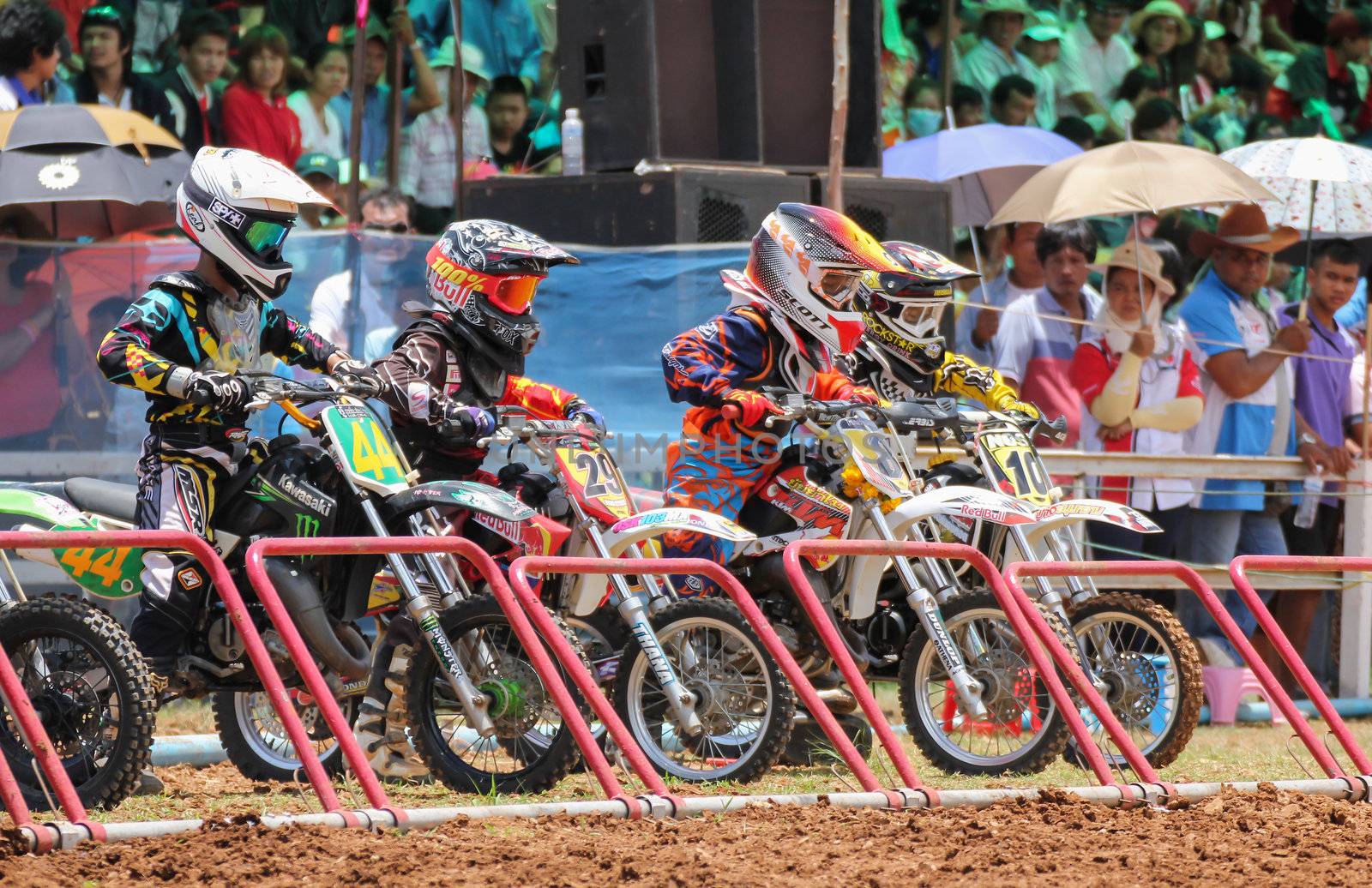 MUAKLEK, THAILAND - AUGUST 05: Unidentified riders participate in  competition Supercross Championship of Thailand, on August 05, 2012 in Muaklek, Saraburi,Thailand