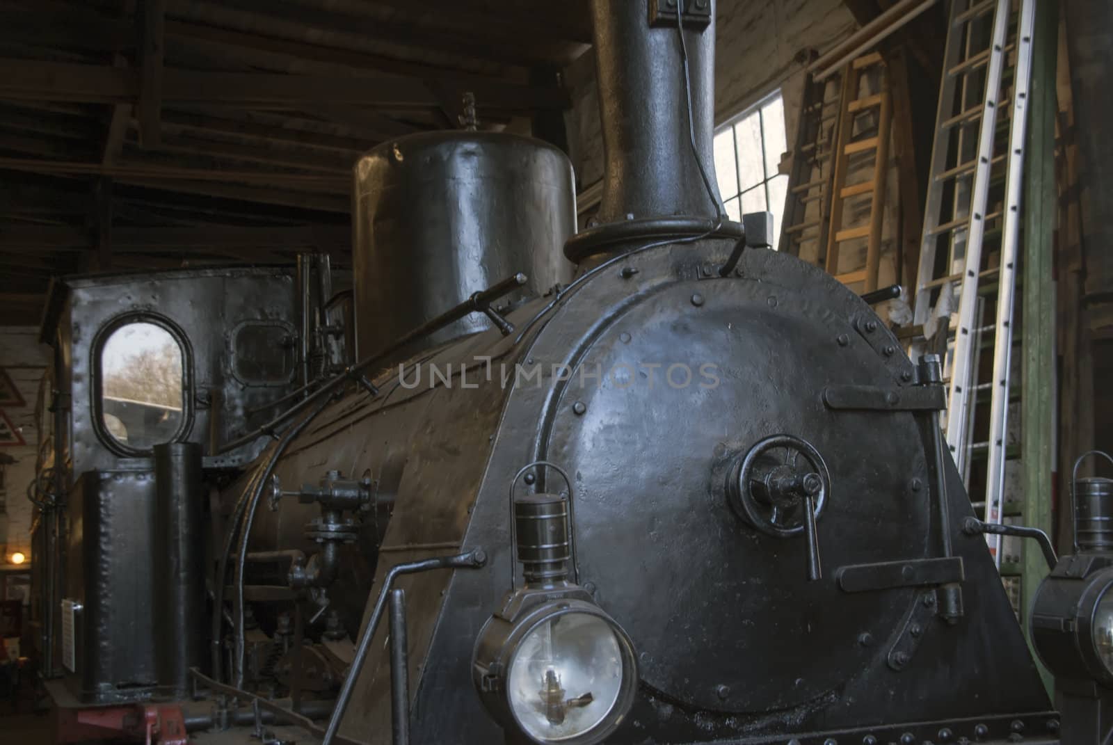 Steam locomotive in a hall