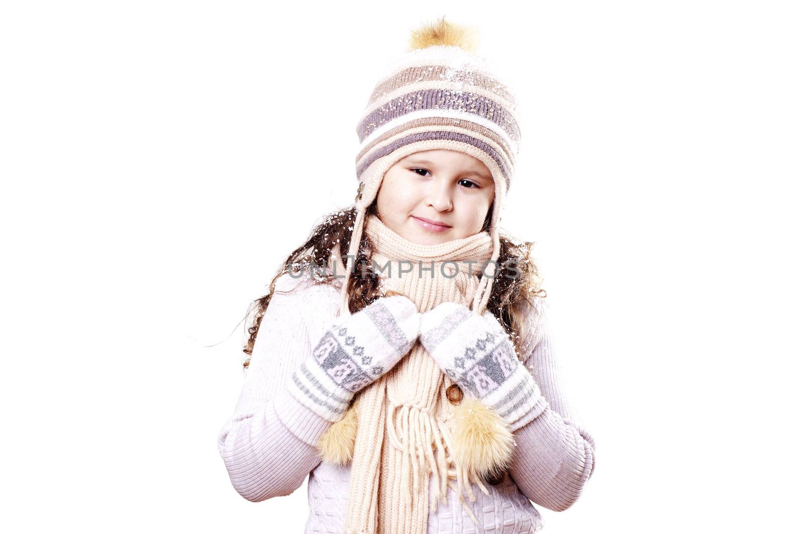 Winter Pleasant Girl in Cap and gloves