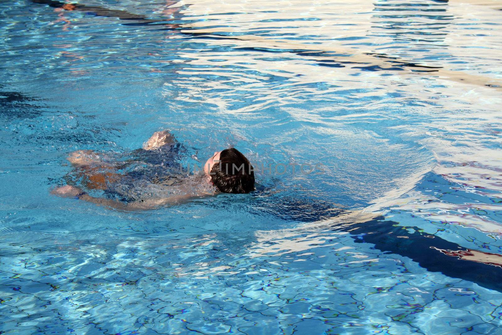 backstroke in pool by photochecker