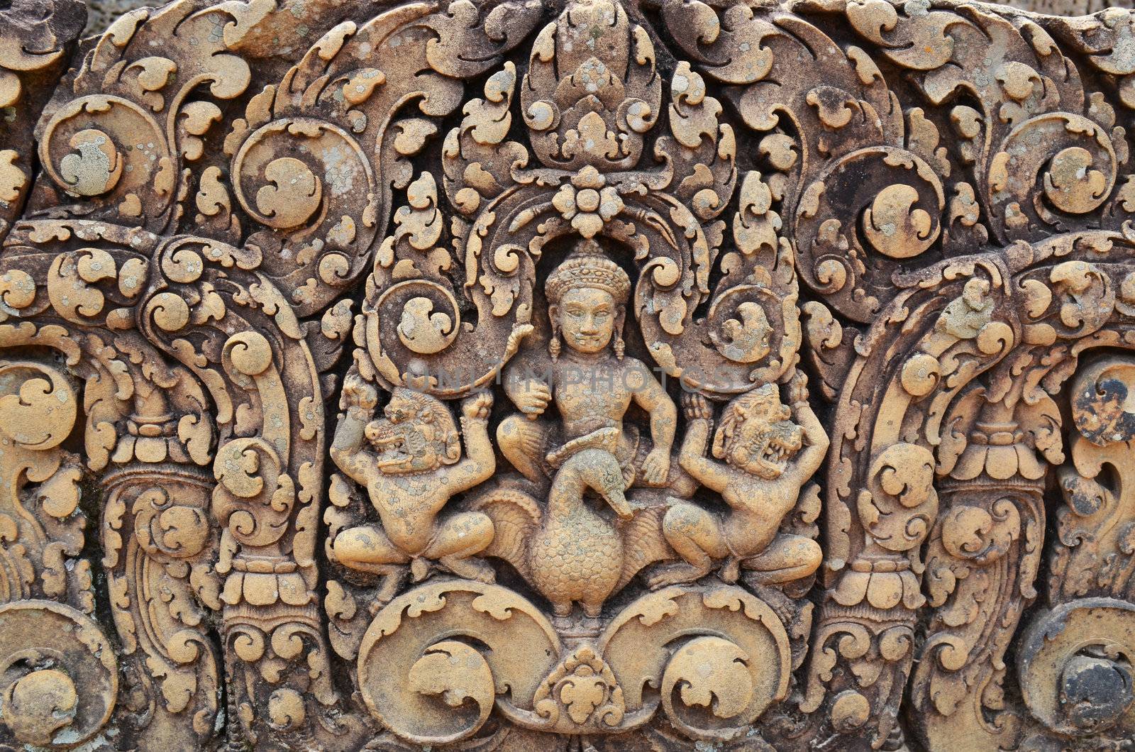 Siem Reap - Cambodia June 2012 - carvings in Angkor Archaeological site 
