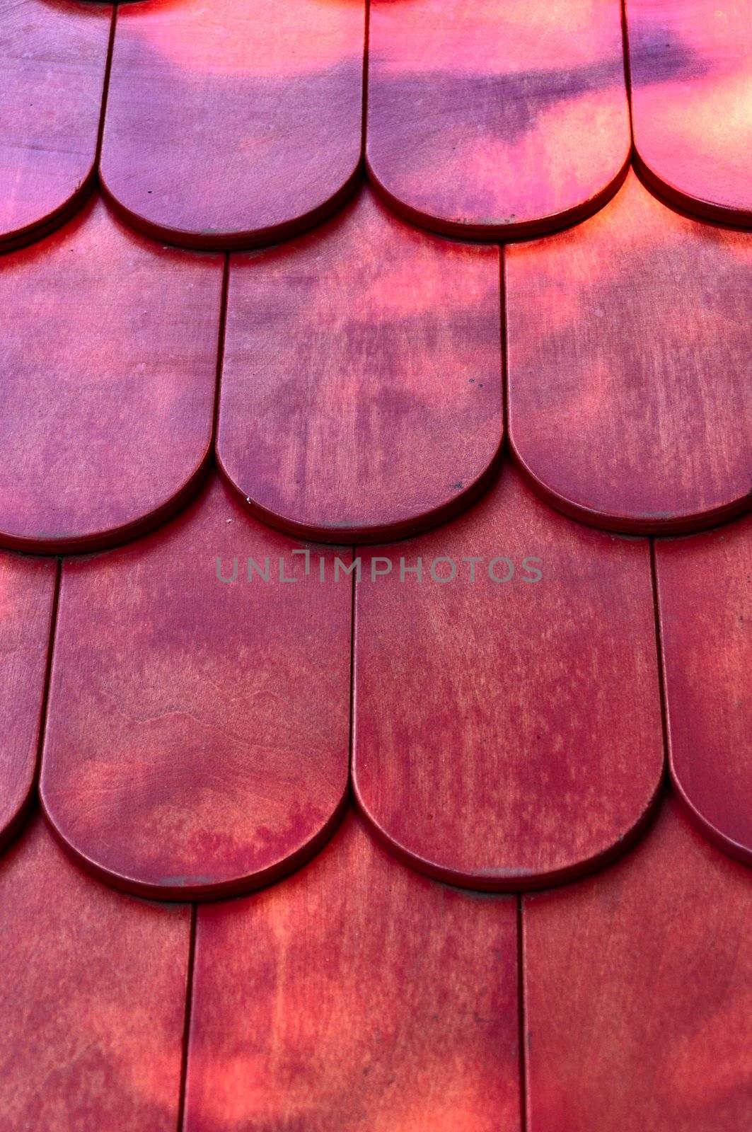 Background - red wooden roof texture, vertical view.
