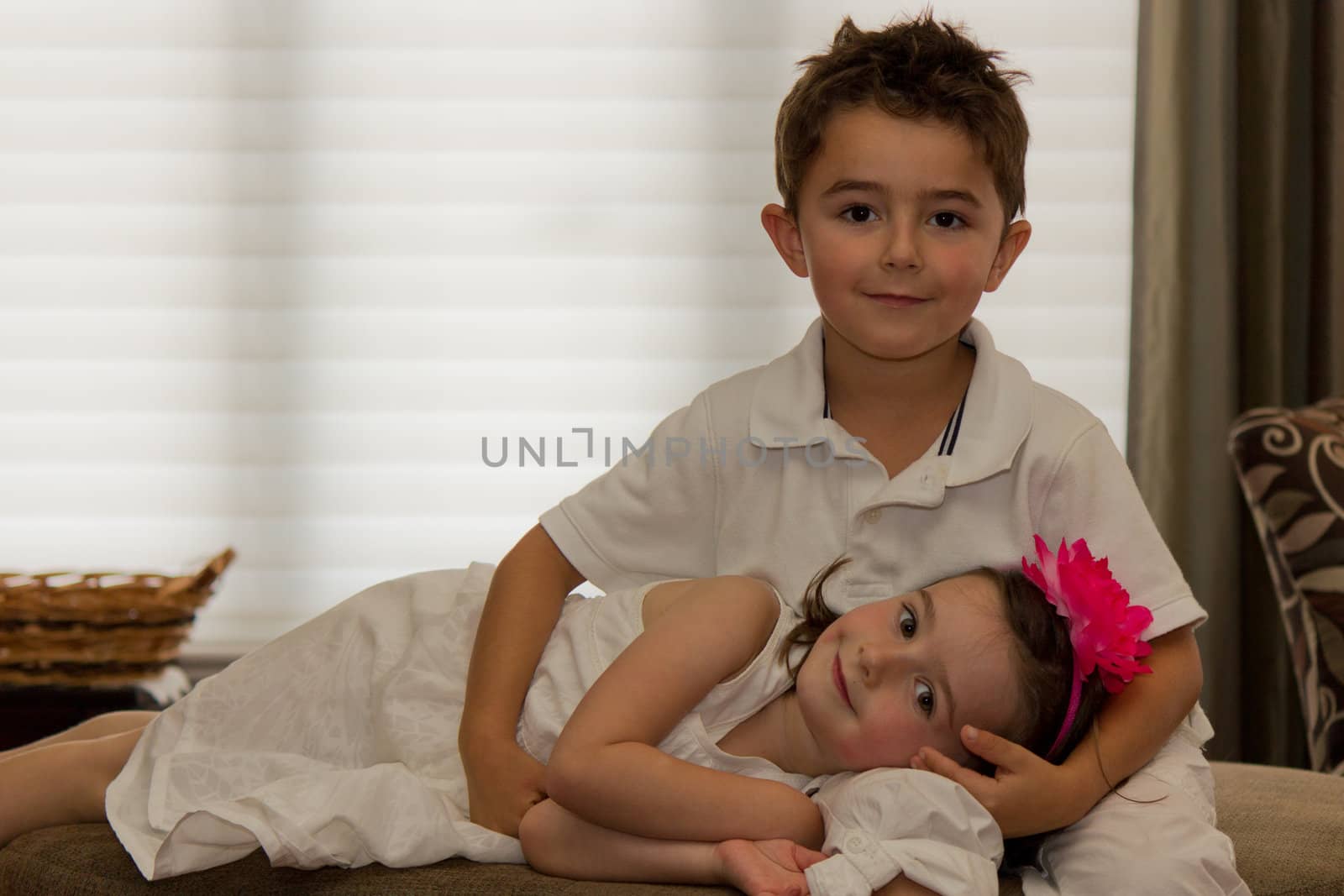 Beautiful, happy children posing.  Horizontal composition with copy space.