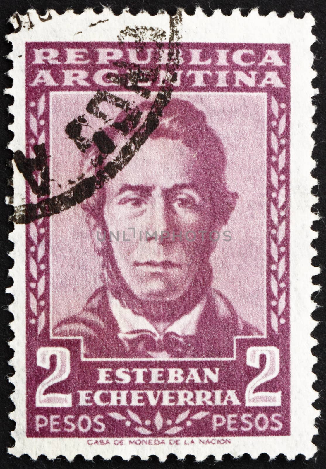 ARGENTINA - CIRCA 1957: a stamp printed in the Argentina shows Esteban Echeverria, Poet, Cultural Promoter and Political Activist, circa 1957