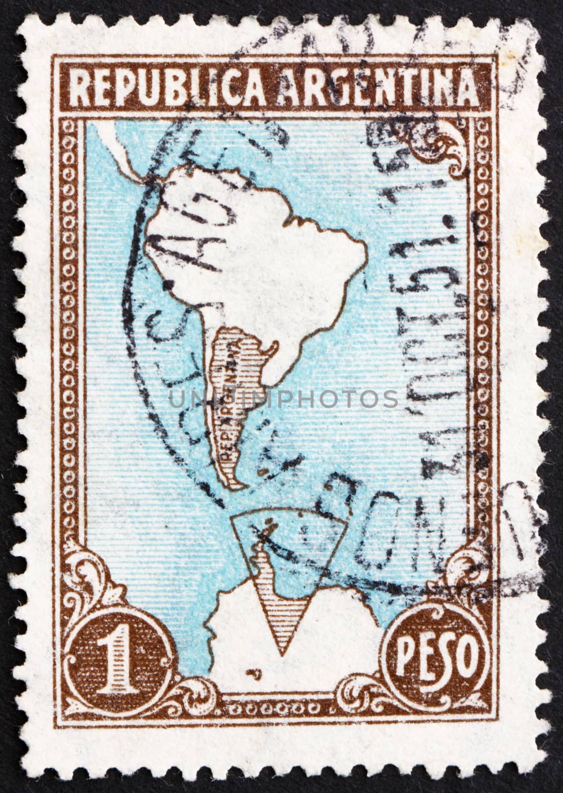 ARGENTINA - CIRCA 1951: a stamp printed in the Argentina shows Map Showing Antarctic Territorial Claims, circa 1951