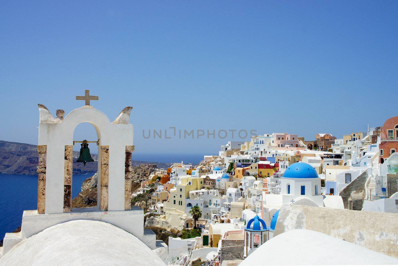 Amazing white houses of Santorini, Greece, sunny summer day