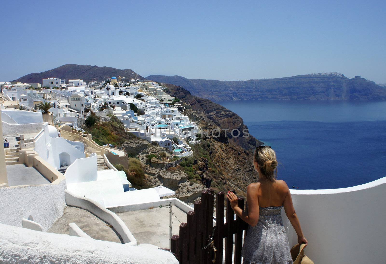 Girl on Santorini, Oia, Greece                