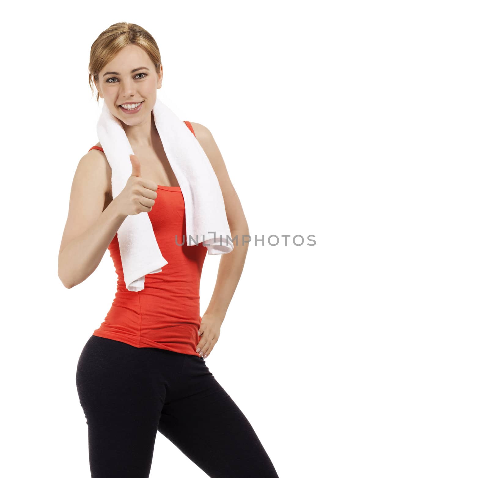 happy fitness woman showing thumb up by RobStark