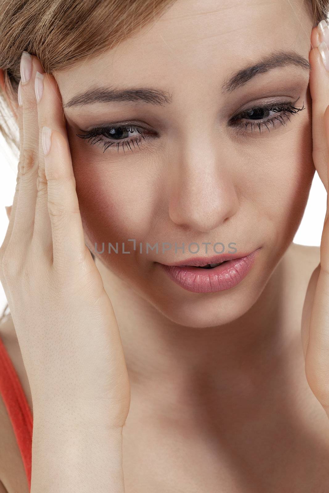 young blonde woman suffering headache