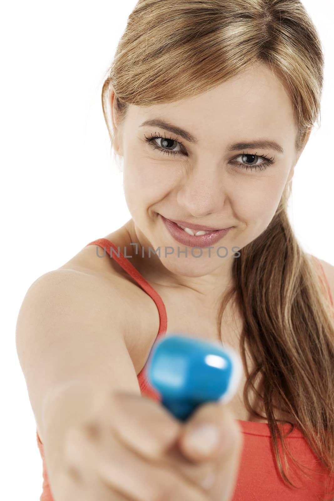 closeup of a fitness woman with a dumbbell by RobStark