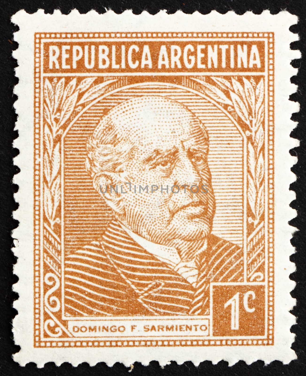 ARGENTINA - CIRCA 1935: a stamp printed in the Argentina shows Domingo Faustino Sarmiento, 7th President of Argentina, 1868 - 1874, circa 1935