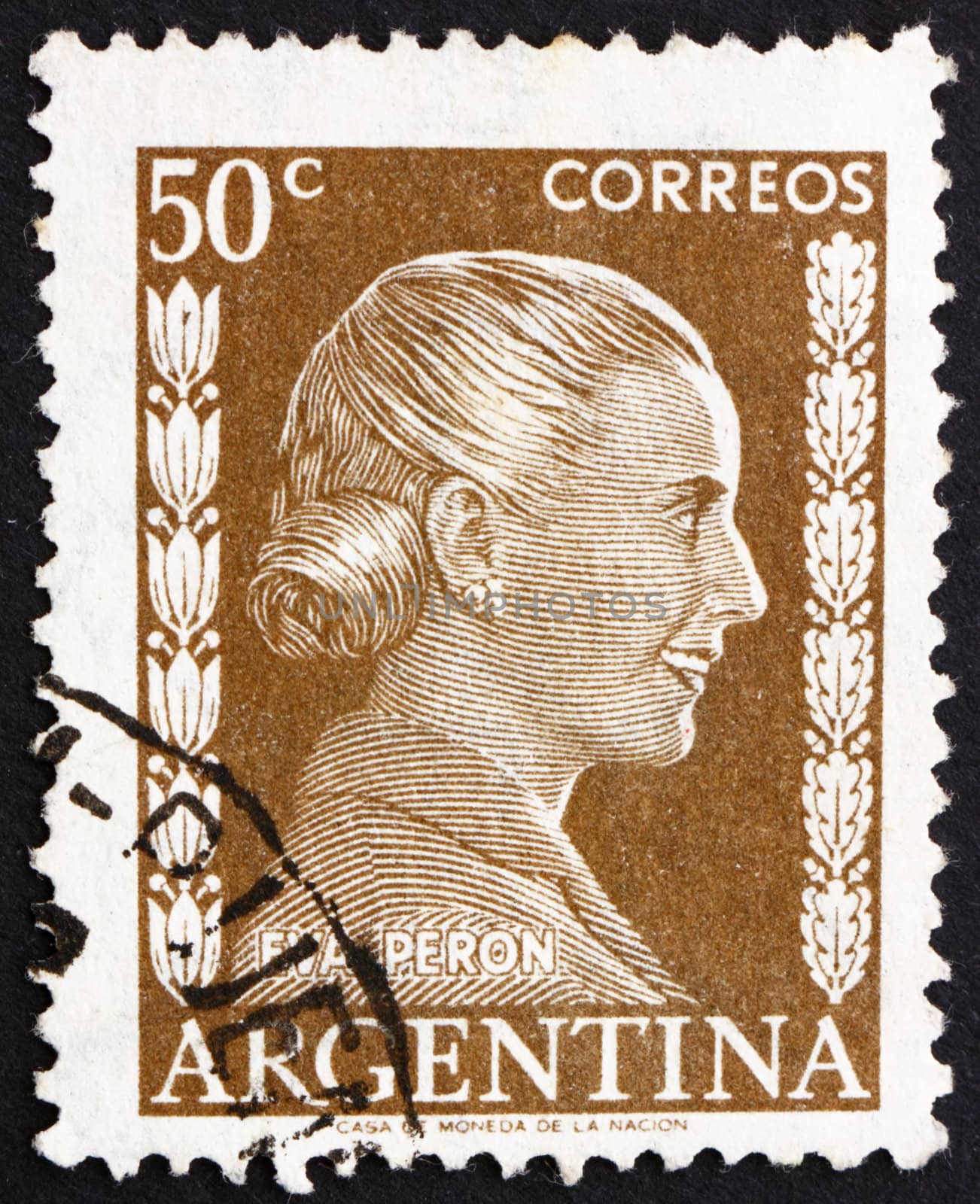 ARGENTINA - CIRCA 1952: a stamp printed in the Argentina shows Maria Eva Duarte de Peron, First Lady of Argentina, circa 1952