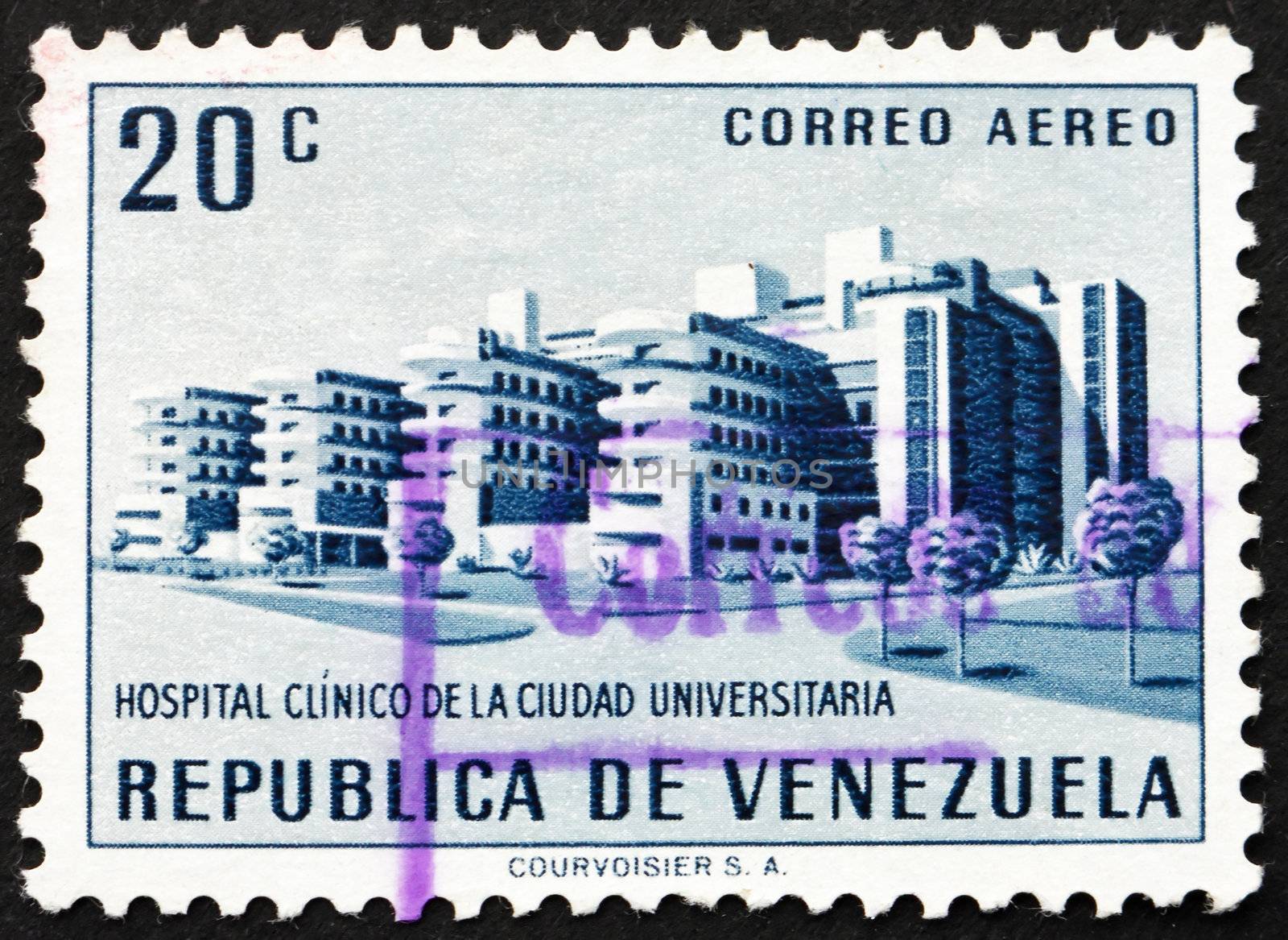 VENEZUELA - CIRCA 1956: a stamp printed in the Venezuela shows University Hospital, Caracas, circa 1956