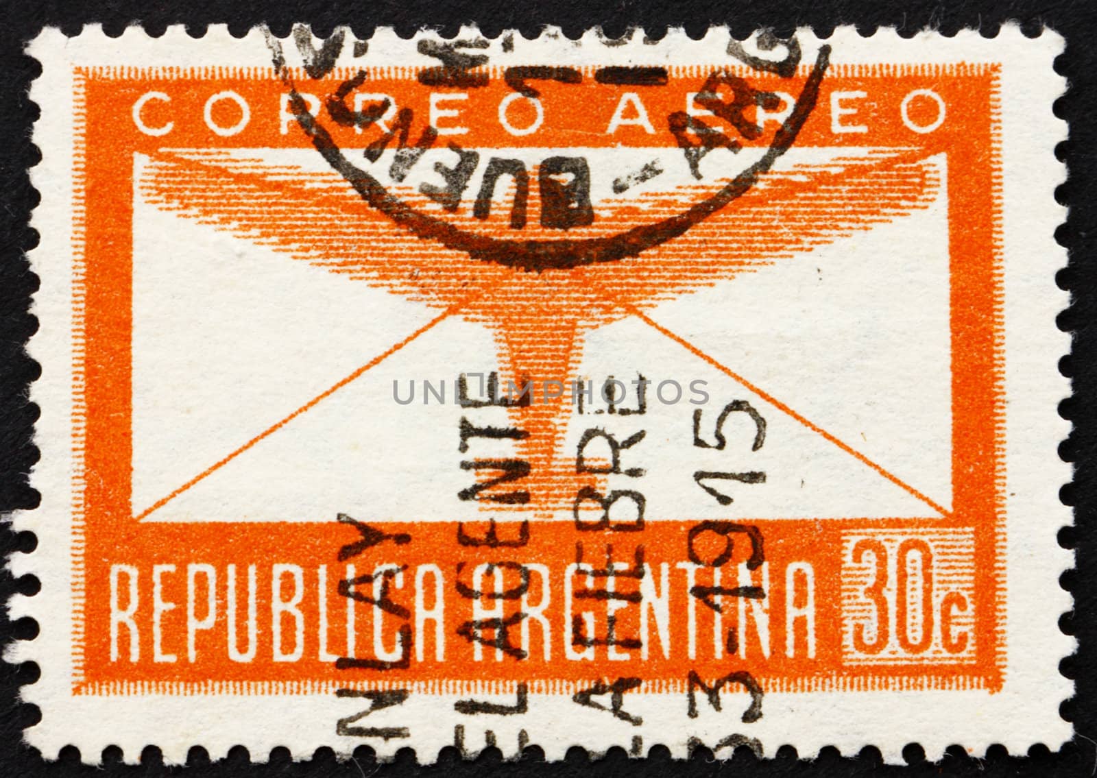 ARGENTINA - CIRCA 1942: a stamp printed in the Argentina shows Plane and Letter, circa 1942
