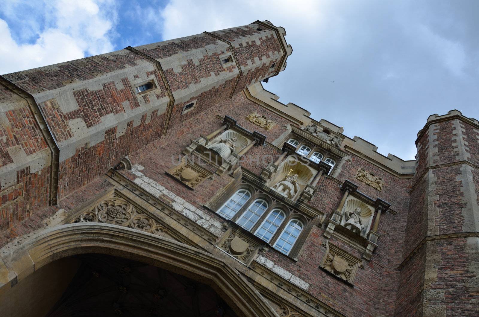 Front of st Johns college cambridge at dramatic angle