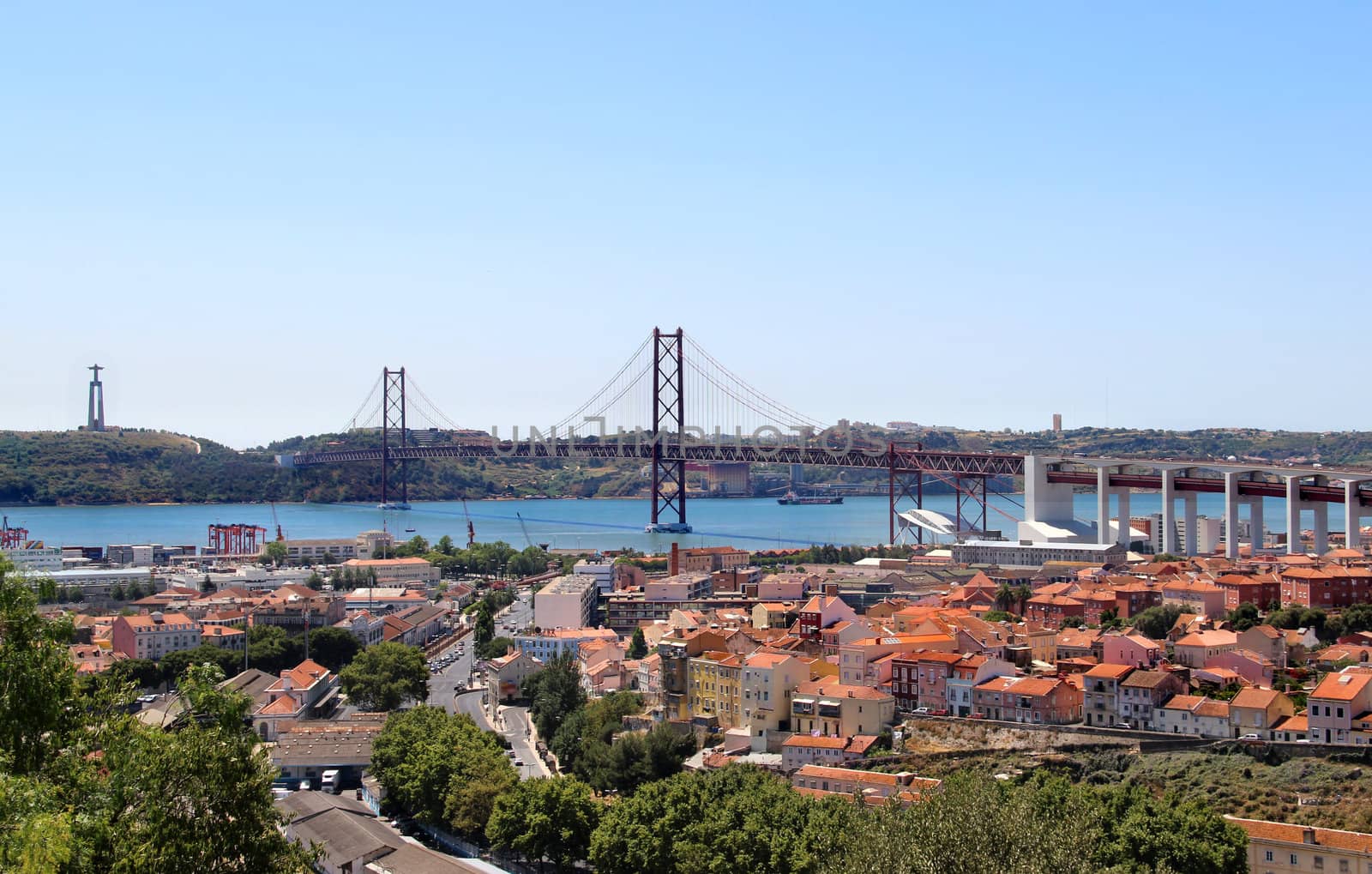 Lisbon, Portugal, 25th of April Bridge panorama
