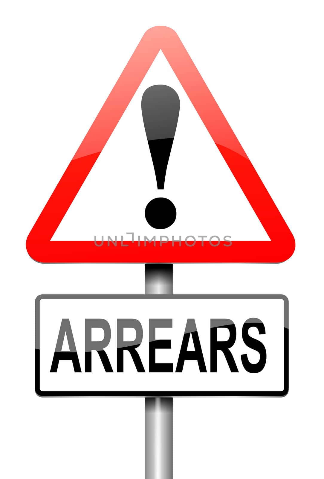 Illustration depicting a roadsign with an arrears concept. White background.