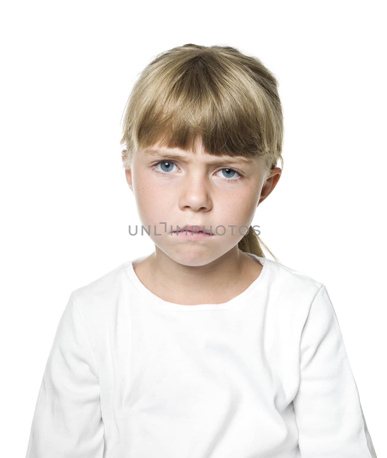 Portrait of a Sad girl on white background