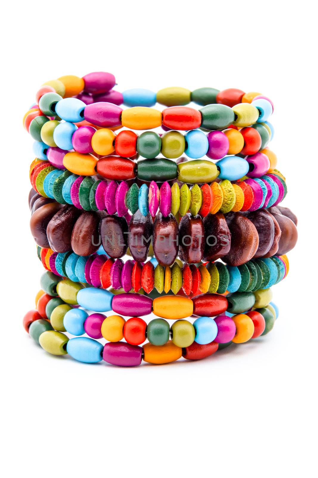 Colorful fashion bracelets on a white background