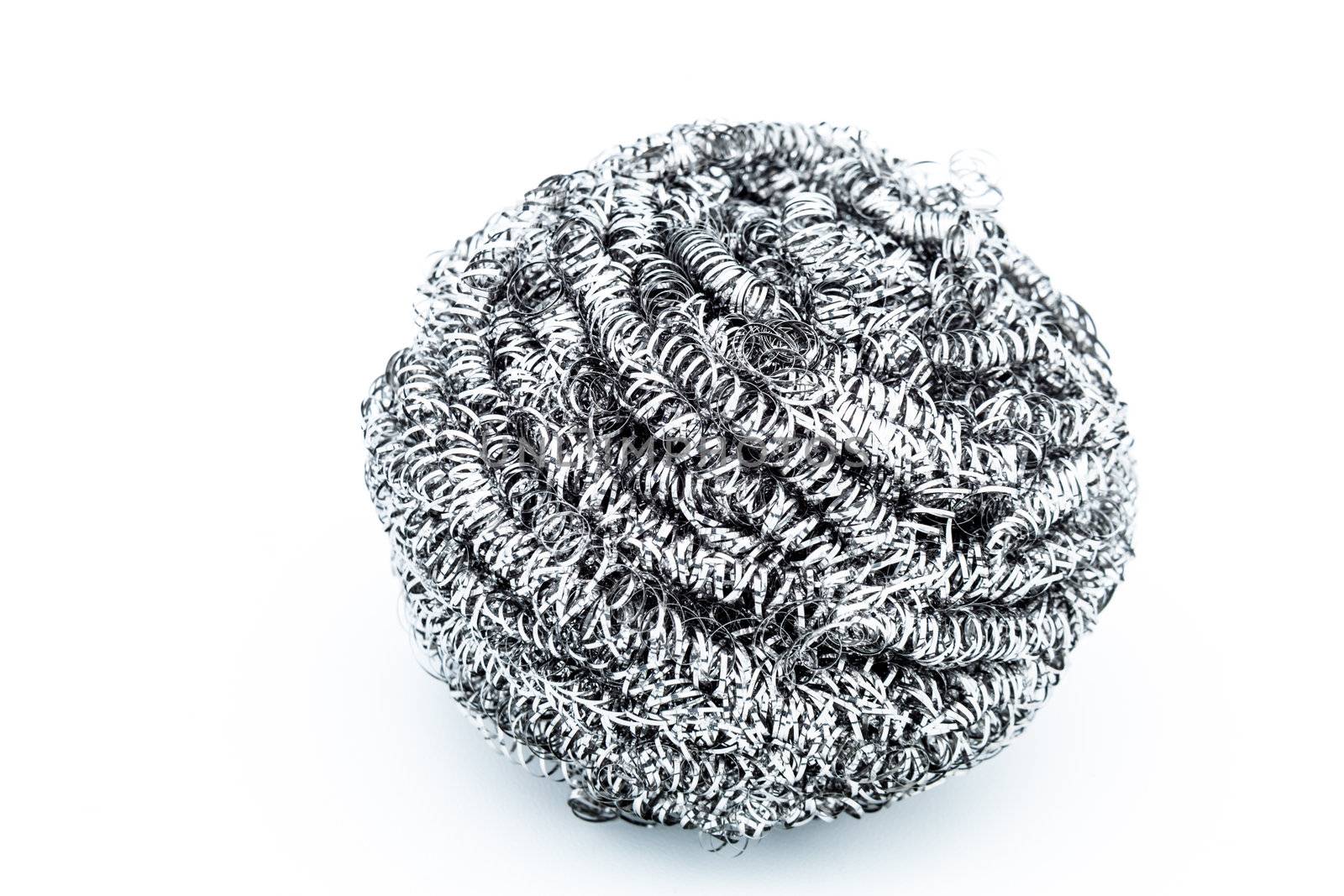 A steel wool dishwashing on a white background