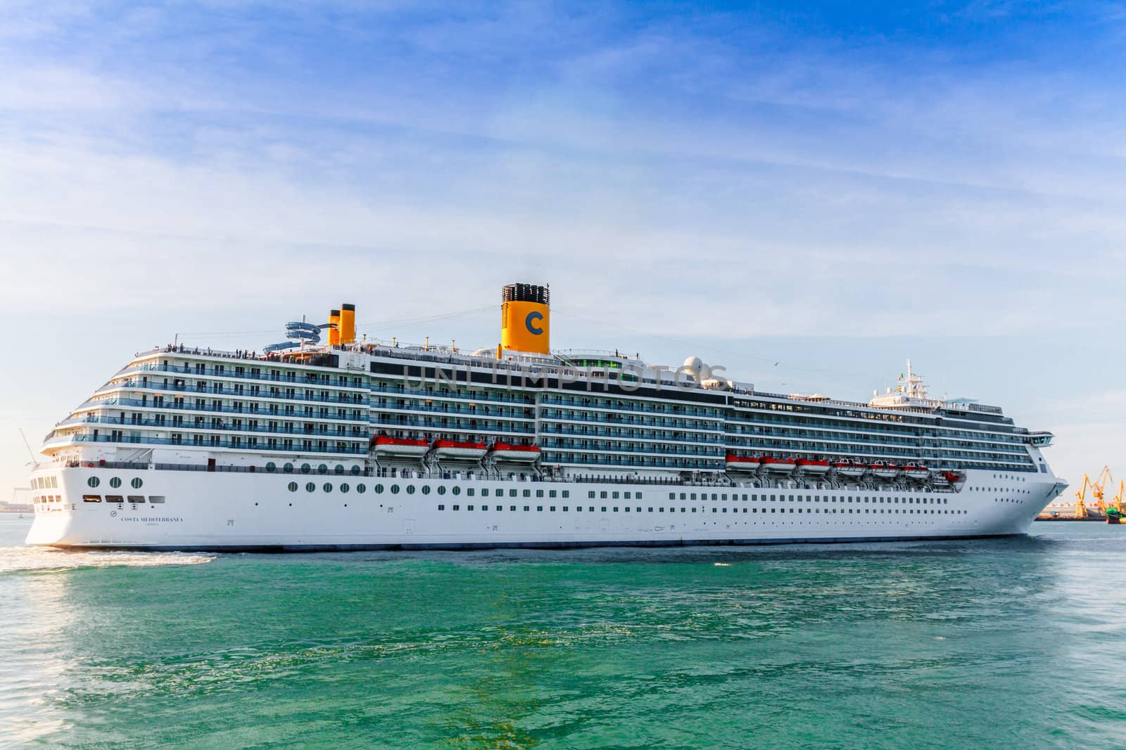 CADIZ, SPAIN - JUN 04: Grand-class cruise ship  Costa Mediterranea at the harbor of Cadiz on Jun 04, 2012 in Cadiz, Spain