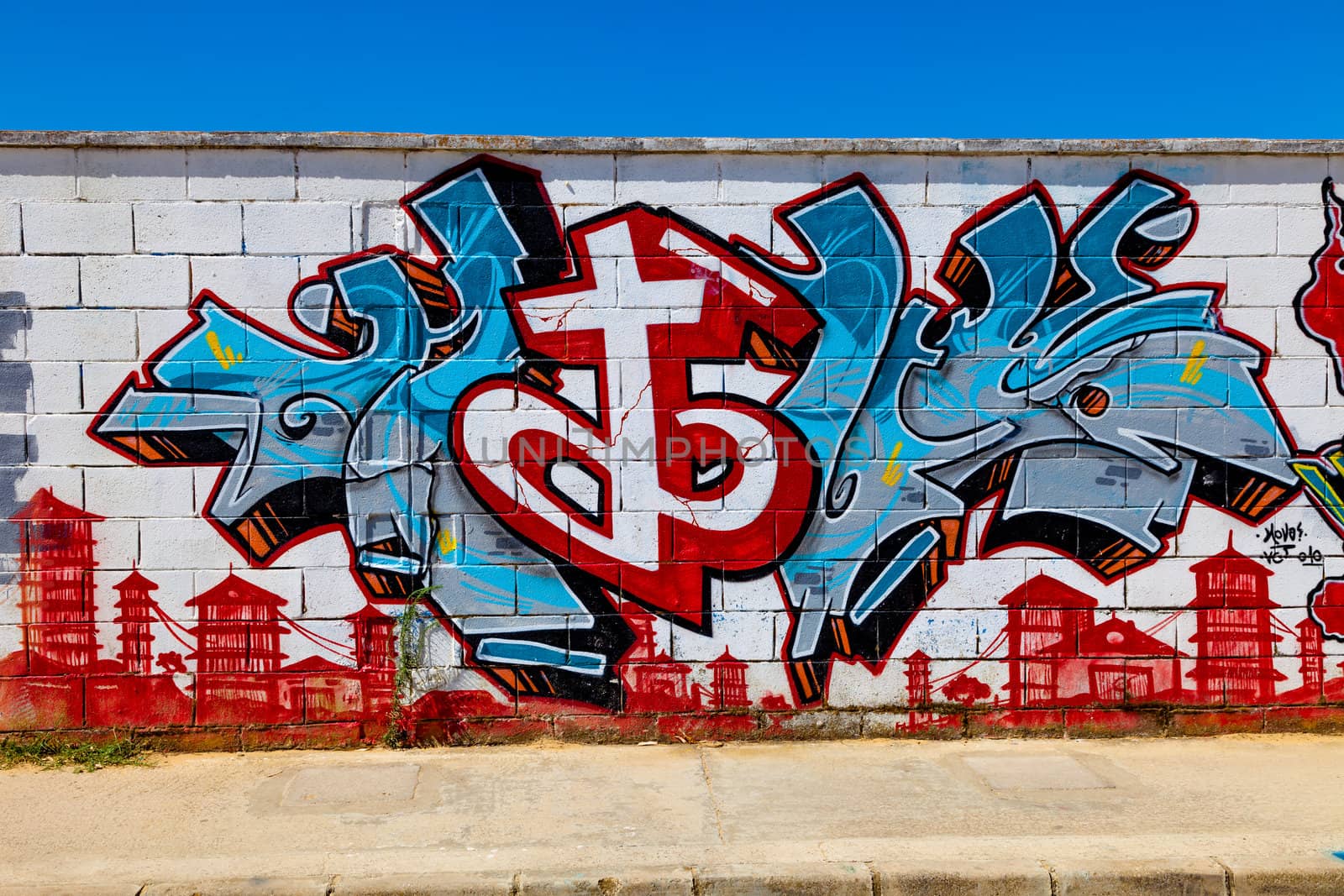 PUERTO REAL, CADIZ, SPAIN-JUL 15: Graffiti of unidentified artist on the first tournament of Graffiti of Puerto Real on Jul 15, 2011, in Puerto Real,  Spain