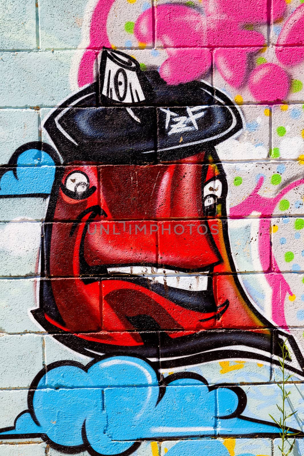 PUERTO REAL, CADIZ, SPAIN-JUL 15: Graffiti of unidentified artist on the first tournament of Graffiti of Puerto Real on Jul 15, 2011, in Puerto Real,  Spain