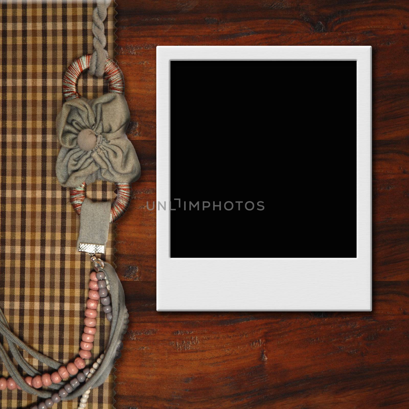Instant photo frame on wooden background, vintage style by Carche